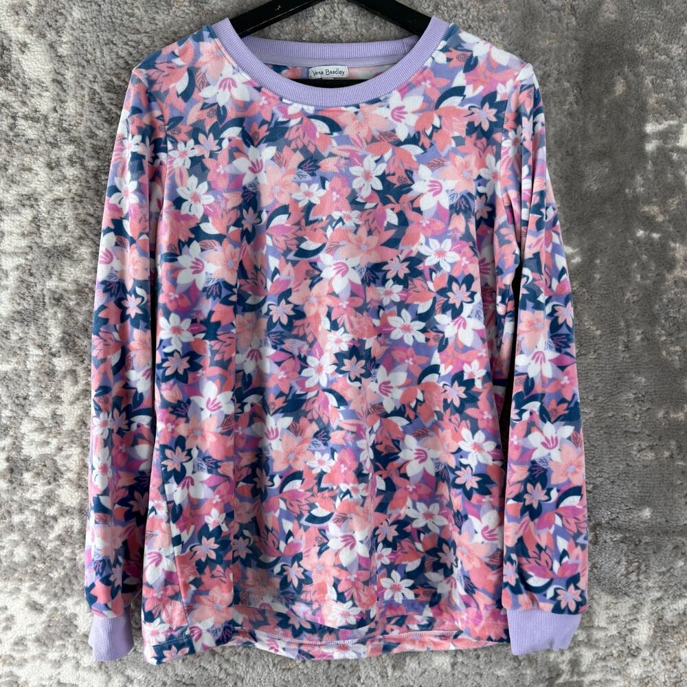Vera Bradley Size L Floral Print Stretch Outdoor Sweater Pink Long Sleeve Casual